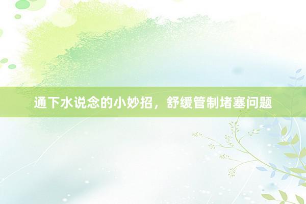 通下水说念的小妙招，舒缓管制堵塞问题
